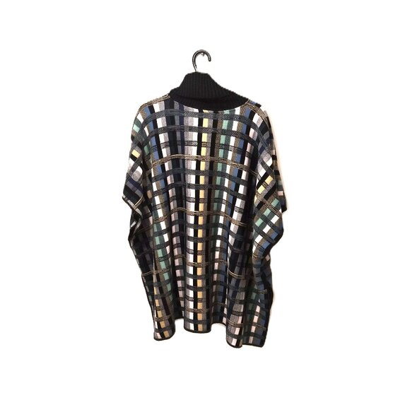 Aldomartins Anthropologie Wool Blend Check Poncho M/L Cozy Hygge Preppy Academi - Picture 2 of 6